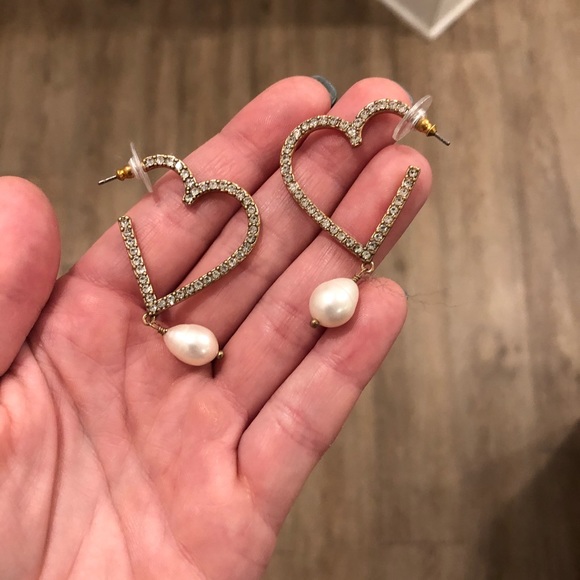 J. Crew heart shaped pave earrings with pearl drop - Picture 3 of 7